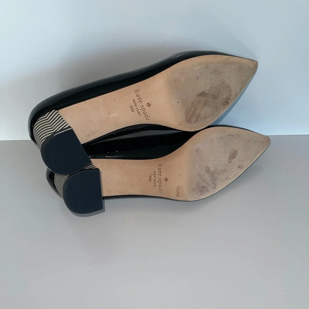 Kate Spade Milan Black Patent Chevron Block Heels Size‎ 9.5